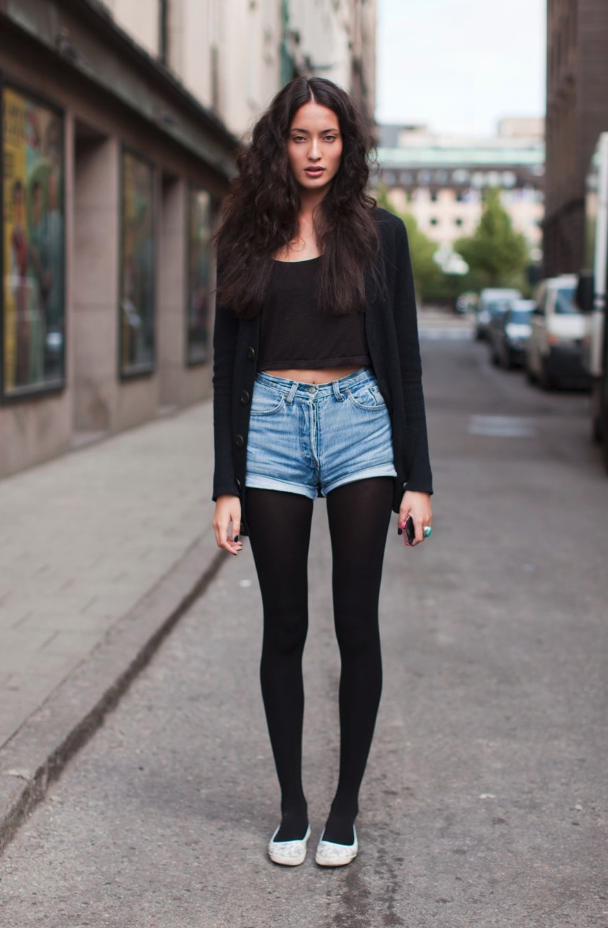 jean shorts with leggings
